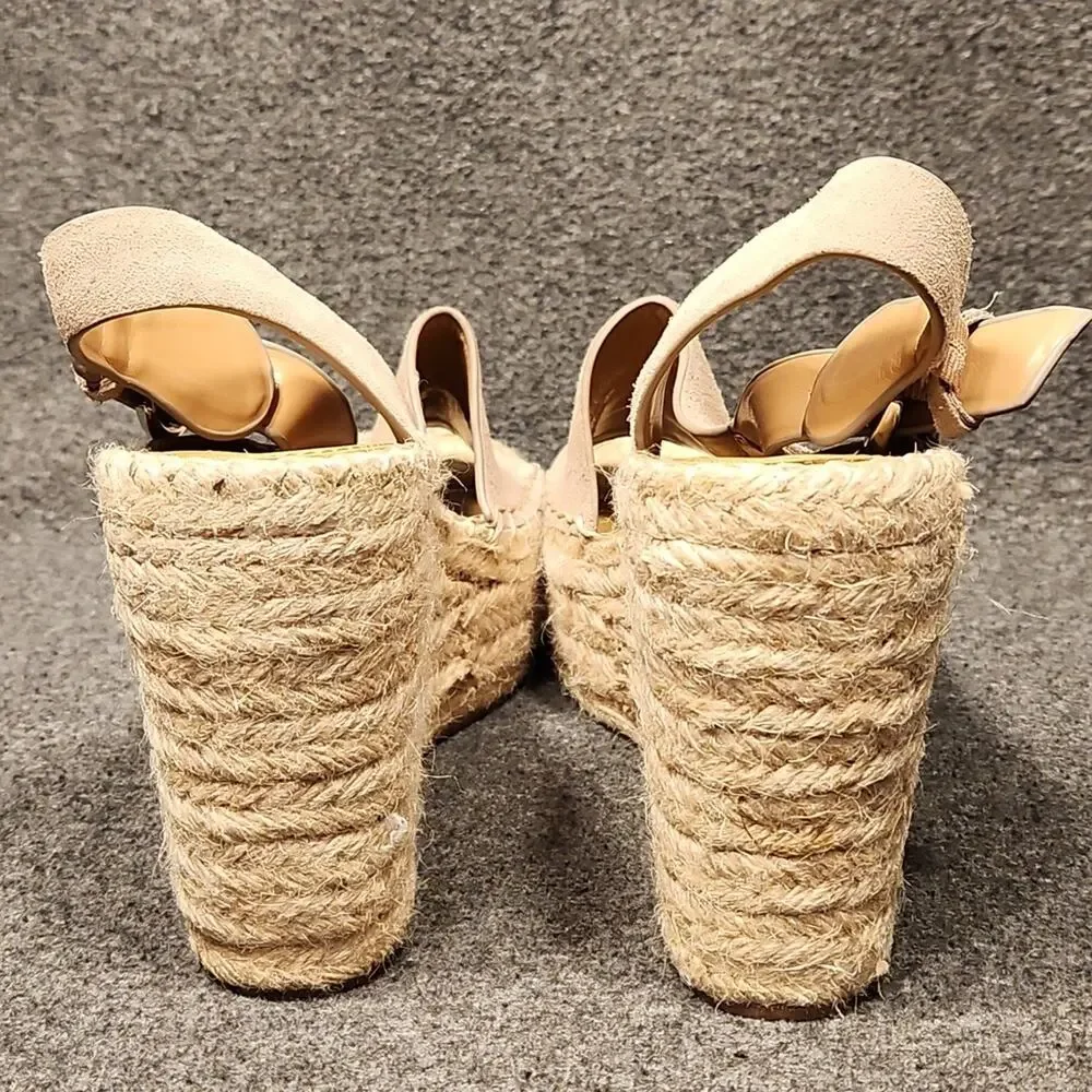 MARC FISHER ANDELA Tan Suede Leather Platform Espadrille Sandal Womens 9M FLAWED